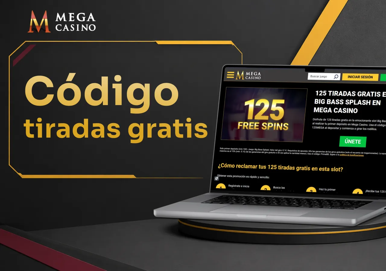 Portátil con un bono de giros gratis que requiere un código promocional para activarse.